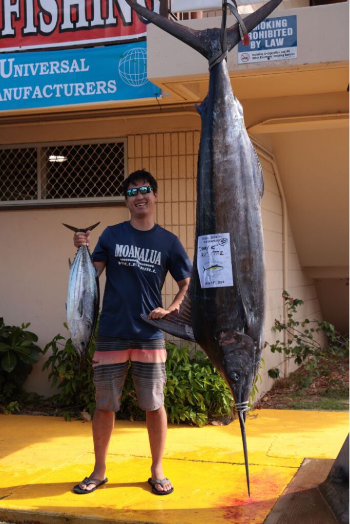 The tournament winning fish is the 177.2 pound Au landed by MARY K, captained by Reno Young.